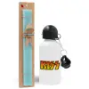 Easter Set, metallic aluminum water bottle (500ml) & scented flat candle (30cm) (TURQUOISE)