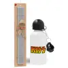 Easter Set, metallic aluminum water bottle (500ml) & aromatic flat Easter candle (30cm) (GRAY)