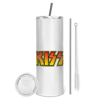 KISS, Tumbler ποτήρι θερμό από ανοξείδωτο ατσάλι 600ml, με μεταλλικό καλαμάκι & βούρτσα καθαρισμού