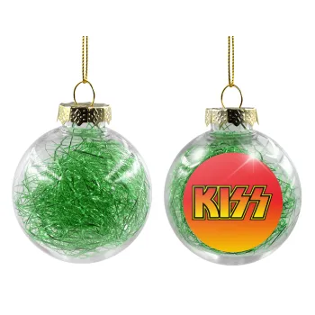 KISS, Transparent Christmas tree ball ornament with green filling 8cm