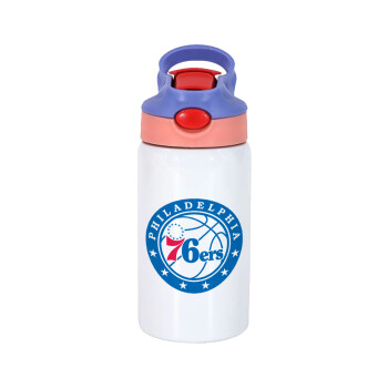 Philadelphia 76ers, Children's hot water bottle, stainless steel, with safety straw, pink/purple (350ml)