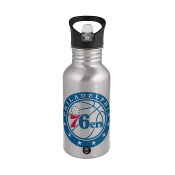 Philadelphia 76ers, Water bottle Silver with straw, stainless steel 500ml