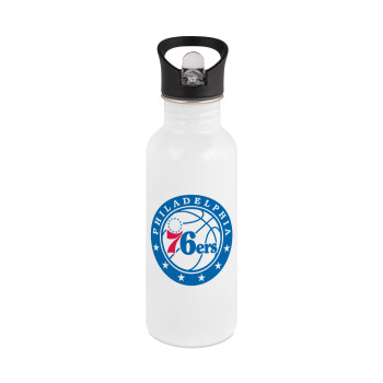 Philadelphia 76ers, White water bottle with straw, stainless steel 600ml