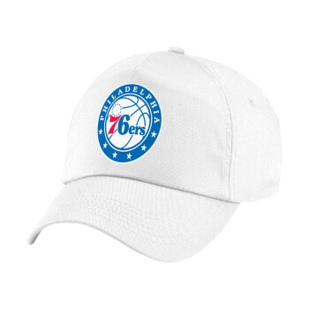 Philadelphia 76ers, Καπέλο παιδικό Baseball, 100% Βαμβακερό Twill, Λευκό (ΒΑΜΒΑΚΕΡΟ, ΠΑΙΔΙΚΟ, UNISEX, ONE SIZE)