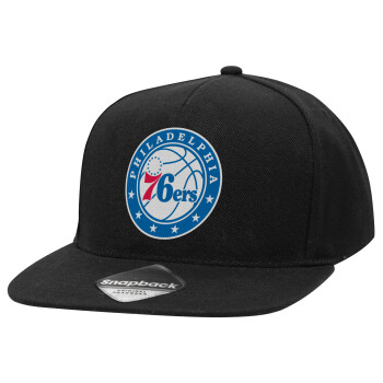 Philadelphia 76ers, Καπέλο Ενηλίκων Flat Snapback Μαύρο, (100% ΒΑΜΒΑΚΕΡΟ TWILL, ΕΝΗΛΙΚΩΝ, UNISEX, ONE SIZE)