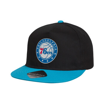 Philadelphia 76ers, Καπέλο παιδικό Flat Snapback, Μαύρο/Μπλε (100% ΒΑΜΒΑΚΕΡΟ, ΠΑΙΔΙΚΟ, UNISEX, ONE SIZE)