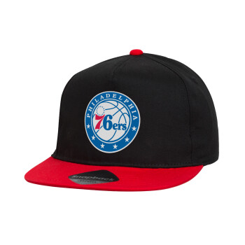 Philadelphia 76ers, Children's Flat Snapback Hat, Black/Red (100% COTTON, CHILDREN'S, UNISEX, ONE SIZE)