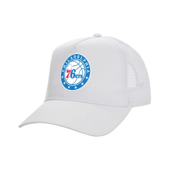 Philadelphia 76ers, Structured Trucker Adult Hat, with Mesh, WHITE (100% COTTON, ADULT, UNISEX, ONE SIZE)