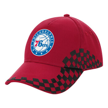Philadelphia 76ers, Καπέλο Ενηλίκων Ultimate ΚΟΚΚΙΝΟ/ΜΑΥΡΟ RACING με Σκρατς, (100% ΒΑΜΒΑΚΕΡΟ DRILL, ΕΝΗΛΙΚΩΝ, UNISEX, ONE SIZE)