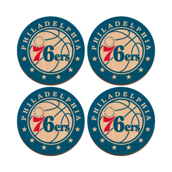 Philadelphia 76ers, ΣΕΤ x4 Σουβέρ ξύλινα στρογγυλά plywood (9cm)