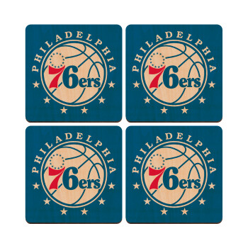 Philadelphia 76ers, ΣΕΤ x4 Σουβέρ ξύλινα τετράγωνα plywood (9cm)