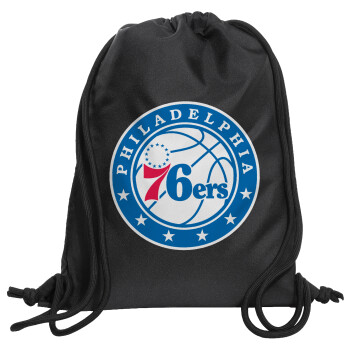 Philadelphia 76ers, Τσάντα πλάτης πουγκί GYMBAG Μαύρη, με τσέπη (40x48cm) & χονδρά κορδόνια