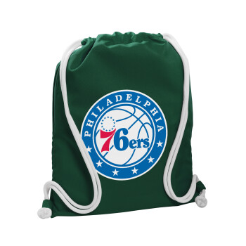 Philadelphia 76ers, Τσάντα πλάτης πουγκί GYMBAG BOTTLE GREEN, με τσέπη (40x48cm) & χονδρά λευκά κορδόνια