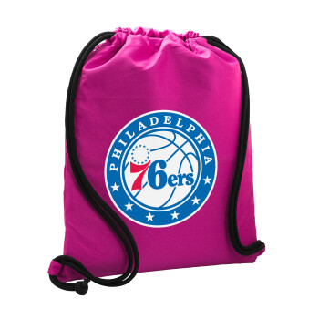 Philadelphia 76ers, Τσάντα πλάτης πουγκί GYMBAG Φούξια, με τσέπη (40x48cm) & χονδρά κορδόνια