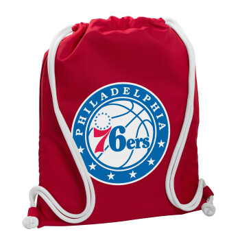 Philadelphia 76ers, Τσάντα πλάτης πουγκί GYMBAG Κόκκινη, με τσέπη (40x48cm) & χονδρά κορδόνια
