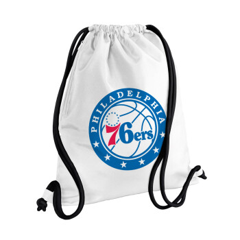 Philadelphia 76ers, Τσάντα πλάτης πουγκί GYMBAG λευκή, με τσέπη (40x48cm) & χονδρά κορδόνια