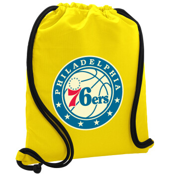 Philadelphia 76ers, Τσάντα πλάτης πουγκί GYMBAG Κίτρινη, με τσέπη (40x48cm) & χονδρά κορδόνια