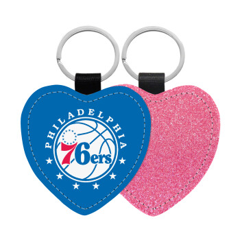 Philadelphia 76ers, Μπρελόκ PU δερμάτινο glitter καρδιά ΡΟΖ