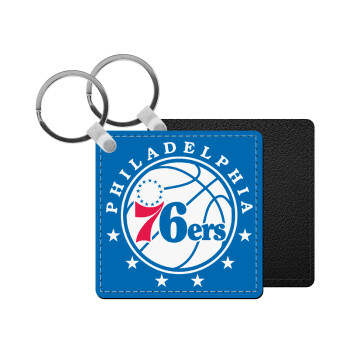 Philadelphia 76ers, Μπρελόκ Δερματίνη, τετράγωνο ΜΑΥΡΟ (5x5cm)