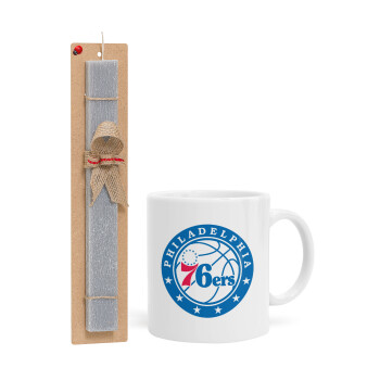 Philadelphia 76ers, Easter Set, Ceramic Cup (330ml) & Easter aromatic flat candle (30cm) (GRAY)