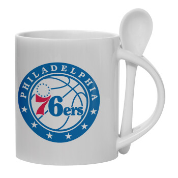 Philadelphia 76ers, Ceramic coffee mug with Spoon, 330ml (1pcs)