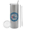 Tumbler stainless steel Silver 600ml, with metal straw & cleaning brush