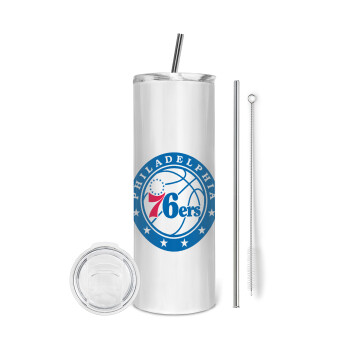 Philadelphia 76ers, Eco friendly stainless steel tumbler 600ml, with metal straw & cleaning brush