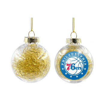 Philadelphia 76ers, Transparent Christmas tree ball ornament with gold filling 8cm