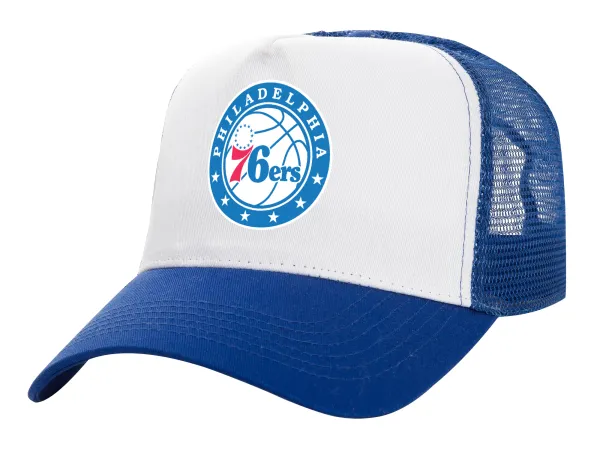Philadelphia 76ers — Καπέλο Ενηλίκων Structured Trucker, με Δίχτυ, ΛΕΥΚΟ/ΜΠΛΕ (100% ΒΑΜΒΑΚΕΡΟ, ΕΝΗΛΙΚΩΝ, UNISEX, ONE SIZE)