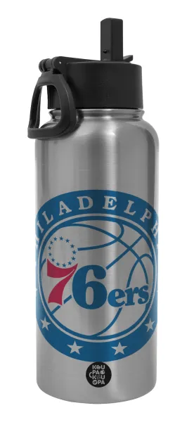 Philadelphia 76ers — Metal mug thermo Silver with Straw and Spout Lid (Stainless steel), double wall, 950ml