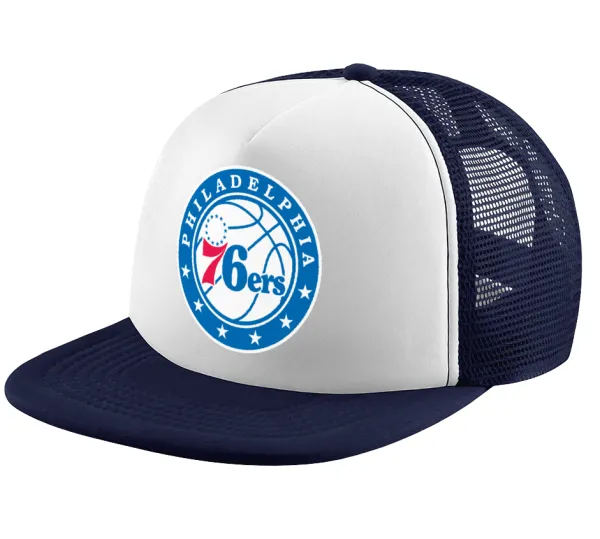 Philadelphia 76ers — Adult Soft Trucker Hat with Dark Blue/White Mesh (POLYESTER, ADULT, UNISEX, ONE SIZE)