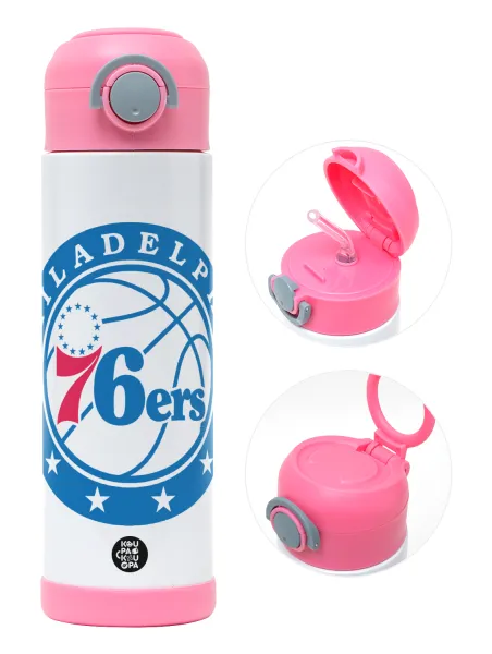 Philadelphia 76ers — Παιδικό παγούρι θερμό, ανοξείδωτο, με καλαμάκι ασφαλείας, ΡΟΖ (500ml)