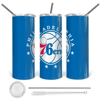 Philadelphia 76ers, Tumbler ποτήρι θερμό από ανοξείδωτο ατσάλι 600ml, με μεταλλικό καλαμάκι & βούρτσα καθαρισμού