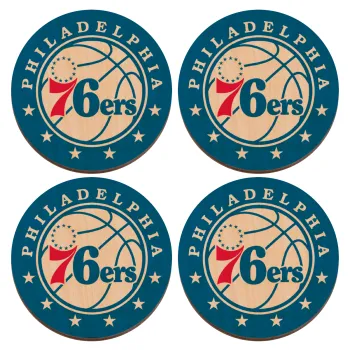 Philadelphia 76ers, ΣΕΤ x4 Σουβέρ ξύλινα στρογγυλά plywood (9cm)
