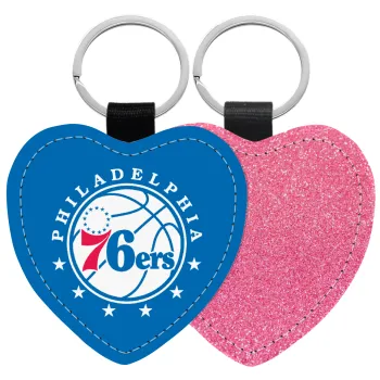 Philadelphia 76ers, Μπρελόκ PU δερμάτινο glitter καρδιά ΡΟΖ
