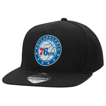 Philadelphia 76ers, Καπέλο Ενηλίκων Flat Snapback Μαύρο, (100% ΒΑΜΒΑΚΕΡΟ TWILL, ΕΝΗΛΙΚΩΝ, UNISEX, ONE SIZE)
