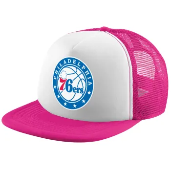 Philadelphia 76ers, Καπέλο Ενηλίκων Soft Trucker με Δίχτυ Pink/White (POLYESTER, ΕΝΗΛΙΚΩΝ, UNISEX, ONE SIZE)