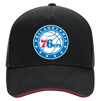Philadelphia 76ers, DRILL Adult Ultimate Hat BLACK/RED, (100% COTTON, ADULT, UNISEX, ONE SIZE)