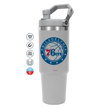 Philadelphia 76ers, ΓΚΡΙ χρώματος Θερμός Ανοξείδωτο 890ml (30oz) με χερούλι