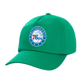 Philadelphia 76ers, Καπέλο παιδικό Baseball, 100% Βαμβακερό Twill, Πράσινο (ΒΑΜΒΑΚΕΡΟ, ΠΑΙΔΙΚΟ, UNISEX, ONE SIZE)