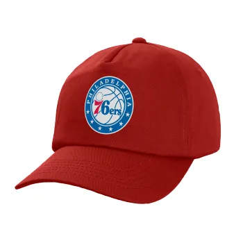 Philadelphia 76ers, Καπέλο παιδικό Baseball, 100% Βαμβακερό Twill, Κόκκινο (ΒΑΜΒΑΚΕΡΟ, ΠΑΙΔΙΚΟ, UNISEX, ONE SIZE)