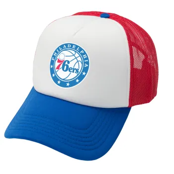 Philadelphia 76ers, Adult Soft Trucker Hat with Red/Blue/White Mesh (POLYESTER, ADULT, UNISEX, ONE SIZE)