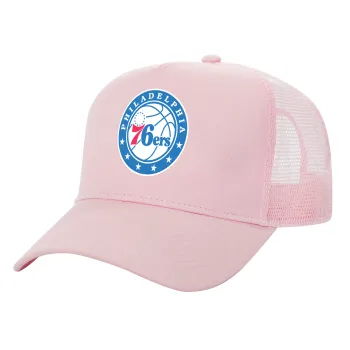 Philadelphia 76ers, Καπέλο Παιδικό Structured Trucker, με Δίχτυ, ΡΟΖ (100% ΒΑΜΒΑΚΕΡΟ, ΠΑΙΔΙΚΟ, UNISEX, ONE SIZE)
