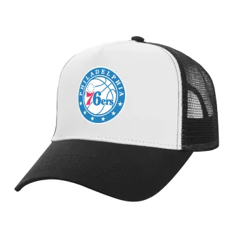 Philadelphia 76ers, Adult Structured Trucker Hat, with Mesh, WHITE/BLACK (100% COTTON, ADULT, UNISEX, ONE SIZE)