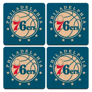 Philadelphia 76ers, ΣΕΤ x4 Σουβέρ ξύλινα τετράγωνα plywood (9cm)
