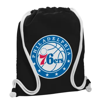 Philadelphia 76ers, Backpack pouch GYMBAG Black, with pocket (40x48cm) & thick white cords