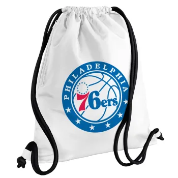 Philadelphia 76ers, Backpack pouch GYMBAG white, with pocket (40x48cm) & thick cords
