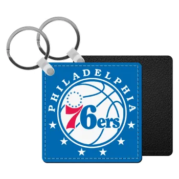 Philadelphia 76ers, Μπρελόκ Δερματίνη, τετράγωνο ΜΑΥΡΟ (5x5cm)