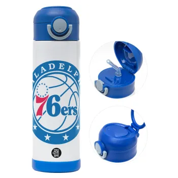 Philadelphia 76ers, Children's hot water bottle, stainless steel, with safety straw, BLUE (500ml)