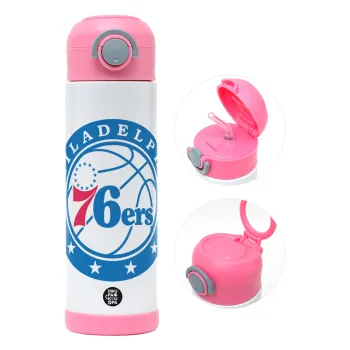 Philadelphia 76ers, Παιδικό παγούρι θερμό, ανοξείδωτο, με καλαμάκι ασφαλείας, ΡΟΖ (500ml)